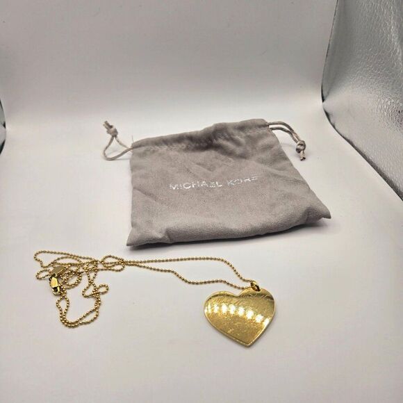 Michael Kors Gold-Tone Heart Pendant Necklace 30" Drawstring Dust Bag - Picture 2 of 5